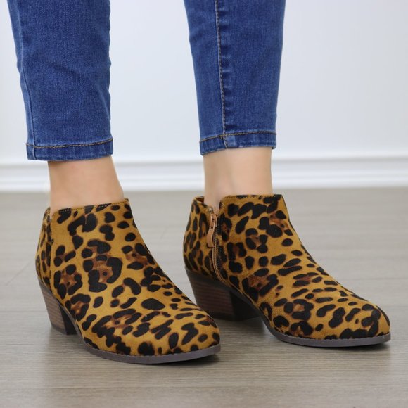 Faux Suede Leopard Print Ankle Booties - Picture 7 of 16